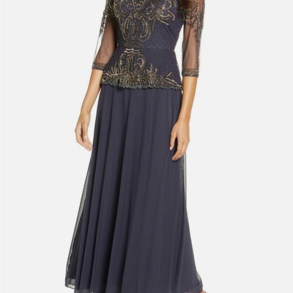 Pisarro Nights women's bead-embellished gown in slate/copper